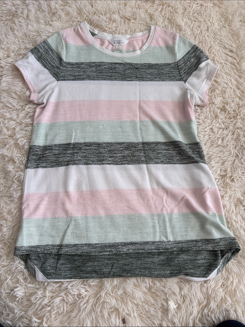 Market & Spruce Pastel Stripe Short Sleeve Tee in Pink, Mint & Gray